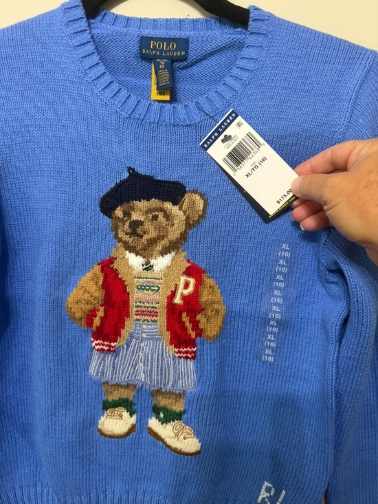 Polo Ralph Lauren Sweaters - Polo by Ralph Lauren Light Blue Teddy Bear Intarsia Crewneck Sweater